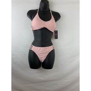 SHEKINI Women's Bikini Padded Cutout Strappy Halter Swimsuits Two Piece Sz M